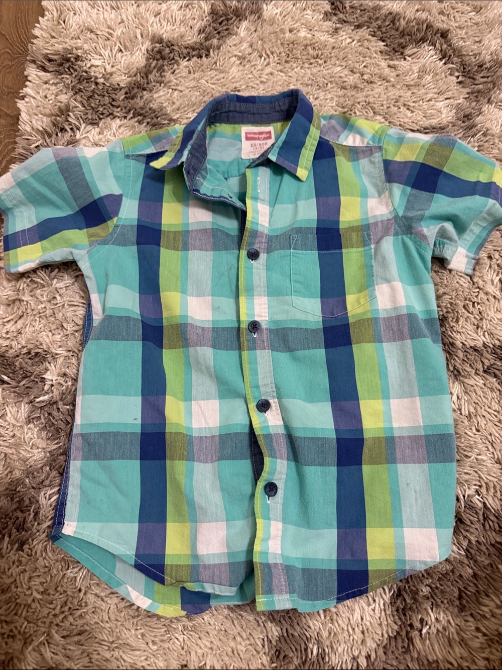 wonder nation Teal, Blue & Green Plaid Short-Sleeve Button-Up